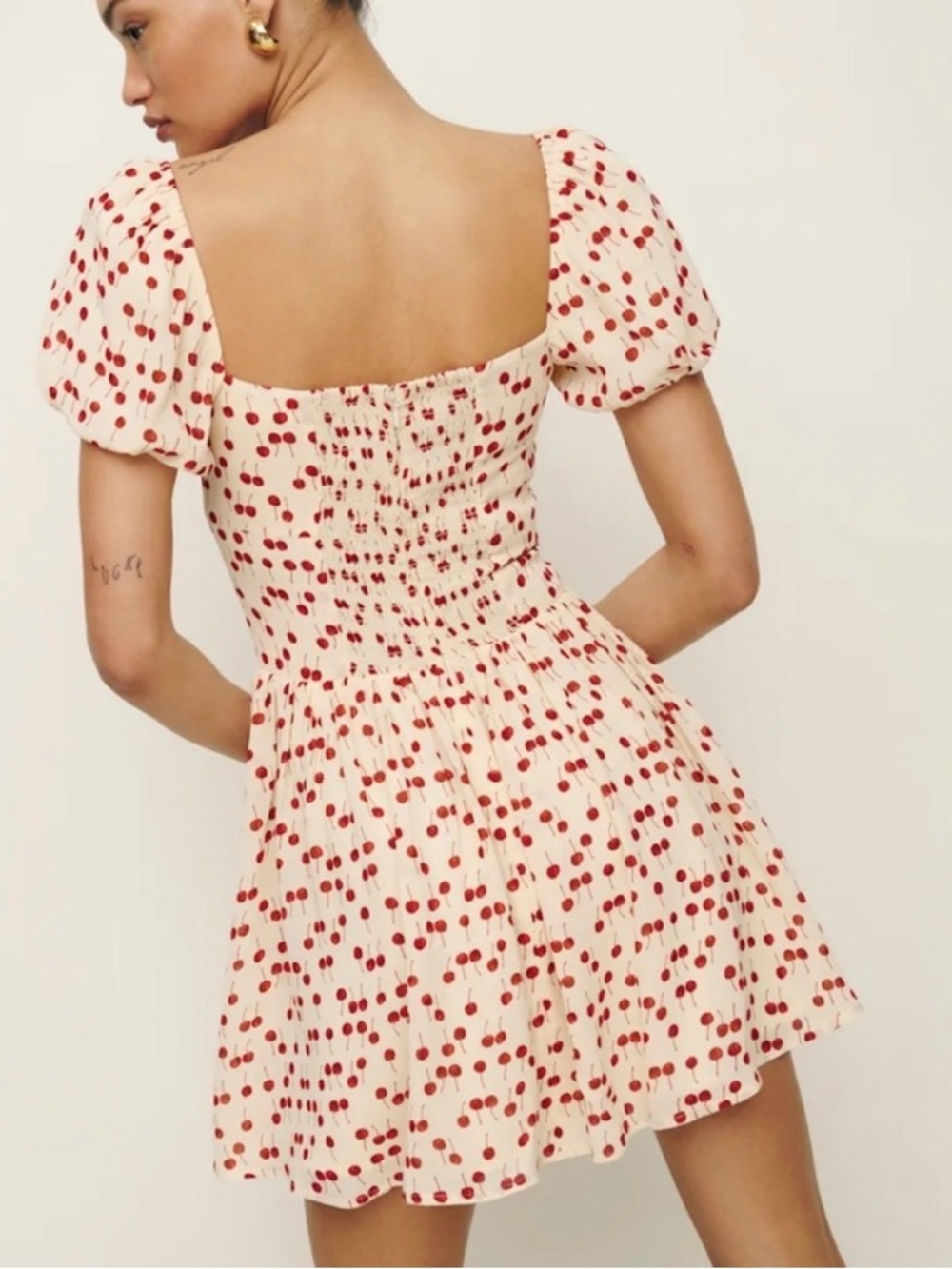 Reformation Cream Mini Dress with Red Cherry Pattern - Picture 2 of 3